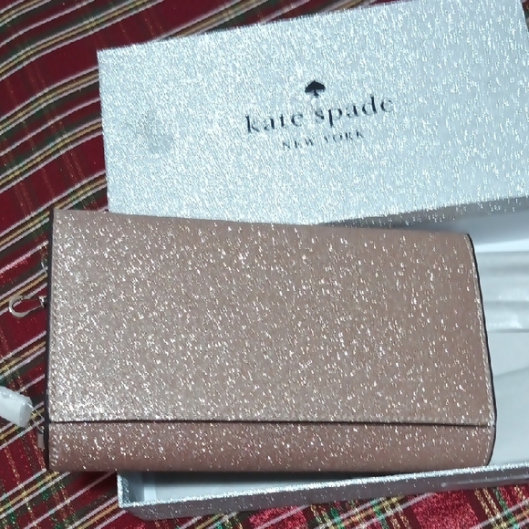 Kate Spade Rose Gold Glitter Wallet and Keychain - Picture 3 of 9